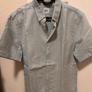 Zara Men's Light Green Short Sleeve Shirt